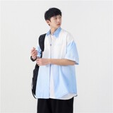 1404-2-C29-P50新款时尚精致潮流宽松短袖衬衫男女同款情侣款C，男装衬衫，星座1404-3