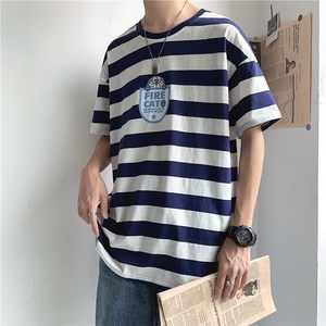 714-1-T093男女情侣装新款港风短袖夏季条纹印花t恤港港潮流图片