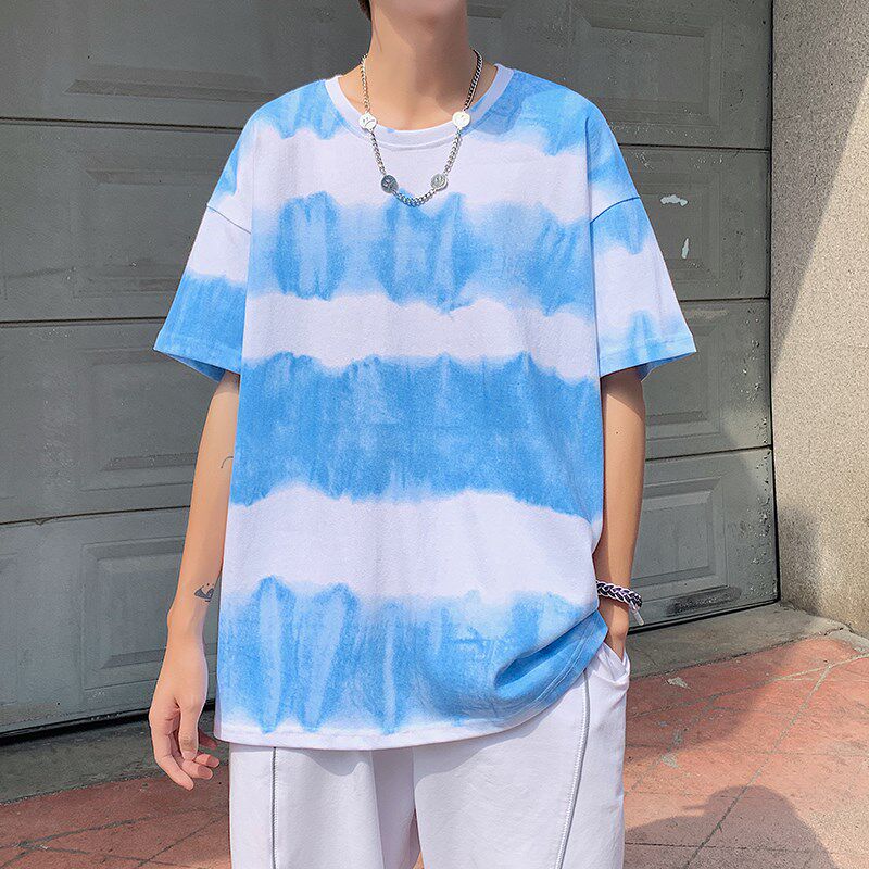 1701-2-t070-男装新款女港风短袖情侣t恤夏季条纹体恤gK，男装T恤，星座1404-3