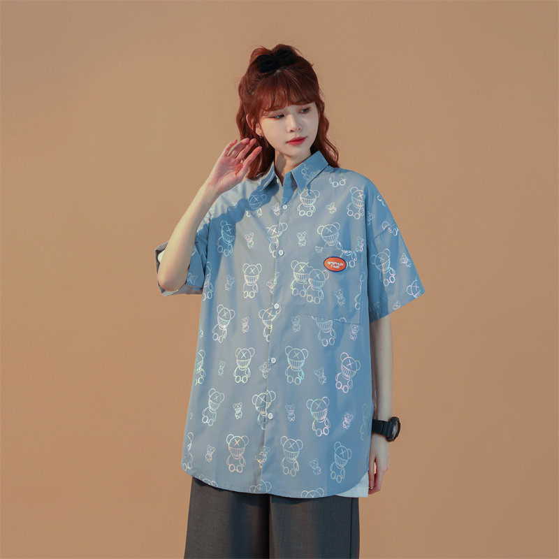 1404-2-C28-P53新款时尚精致潮流宽松短袖衬衫男女同款情侣款,男装衬衫,星座1404-3