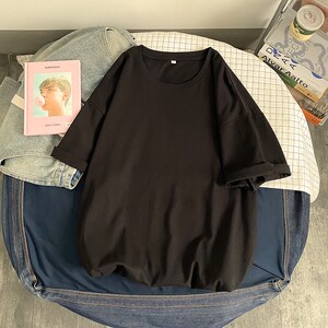 14041404-2-T123-p15纯棉短袖男t恤平铺新款韩版宽松上衣服纯色K图片