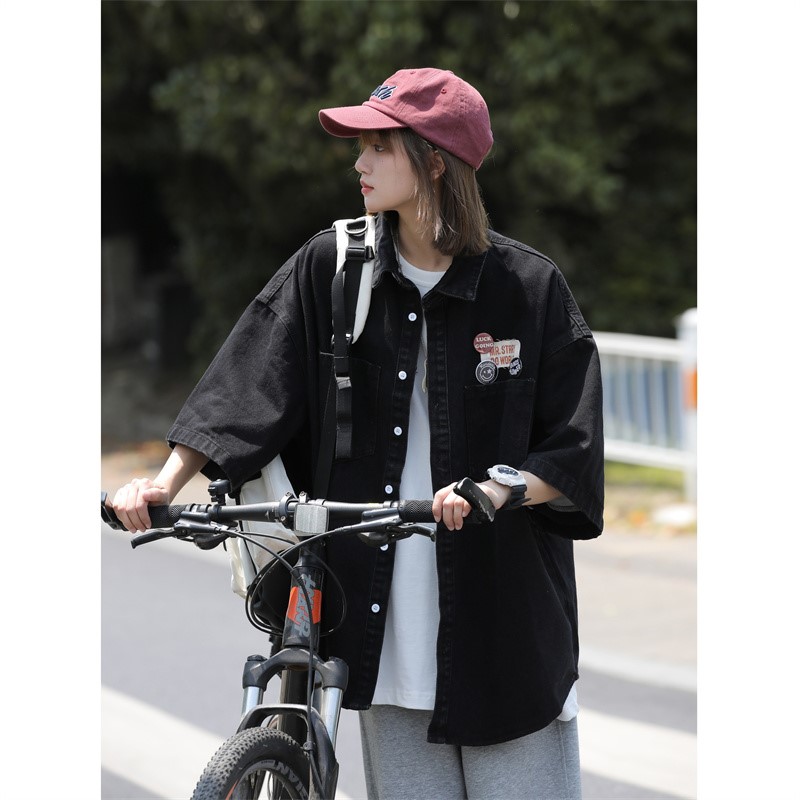 夏季新款潮流港风男女短袖舒适宽大运动风1404-1-9128-P75,男装衬衫,星座1404-3