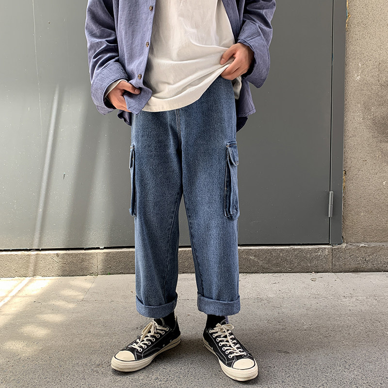 20男新款日系港风潮精品牛仔伦裤直筒裤714-3-908Ch图片
