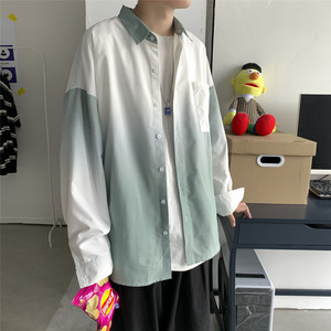 714-1-c26男长袖韩版潮流帅气休闲港风chic上衣扎染衬衫1d发图片