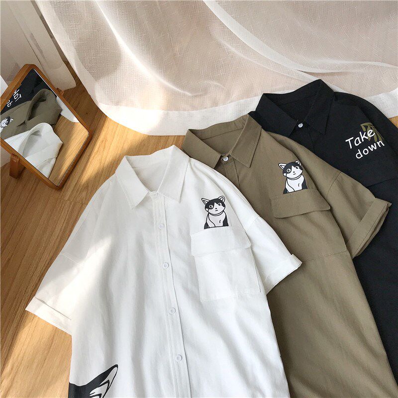 714-1-C16男款平铺款宽松精品情侣衬衫男短袖潮z点图片