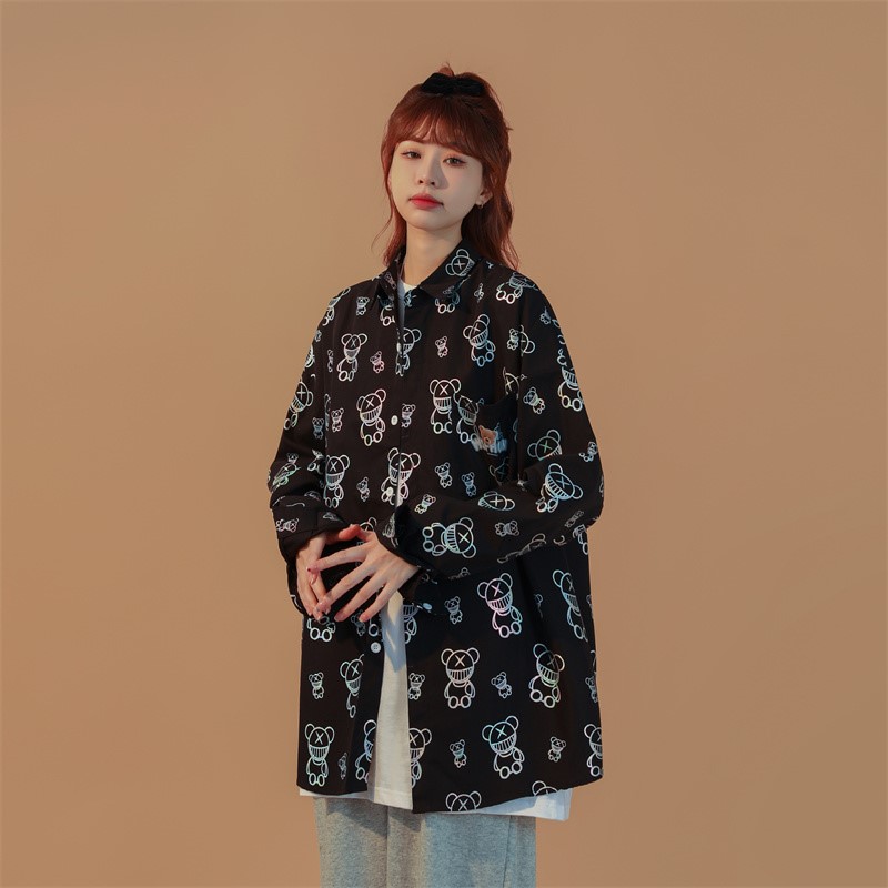 1404-3-c38-P60新时尚青少年潮流港风衬衫男女同 款情侣款图片