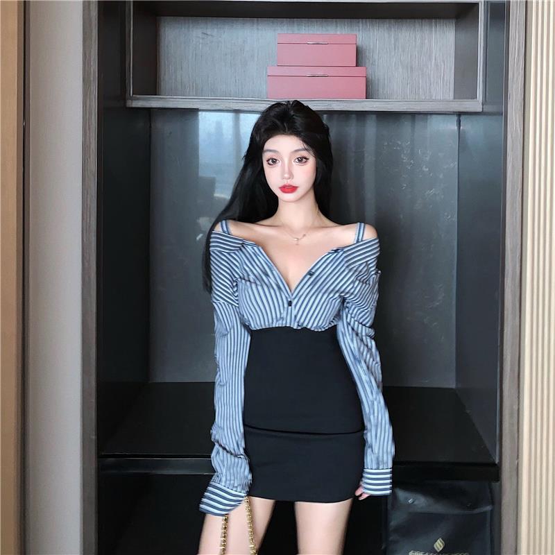 长袖衬衫连衣裙女秋季紧