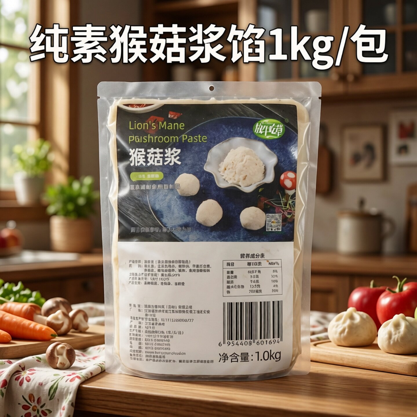 放牛吃草猴菇浆1kg纯素植物肉料理鸿昶馅料饺子馄饨汤包汉堡调料