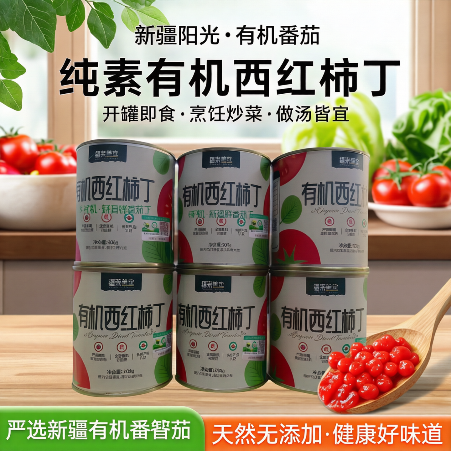 疆来美实纯素有机西红柿丁306g新疆鲜番茄丁开罐即食烹饪炒菜做汤