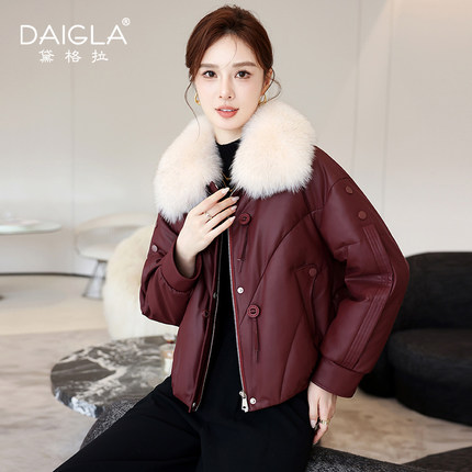真皮皮衣羽绒服女2024新款海宁绵羊皮皮草短款外套狐狸毛领皮夹克