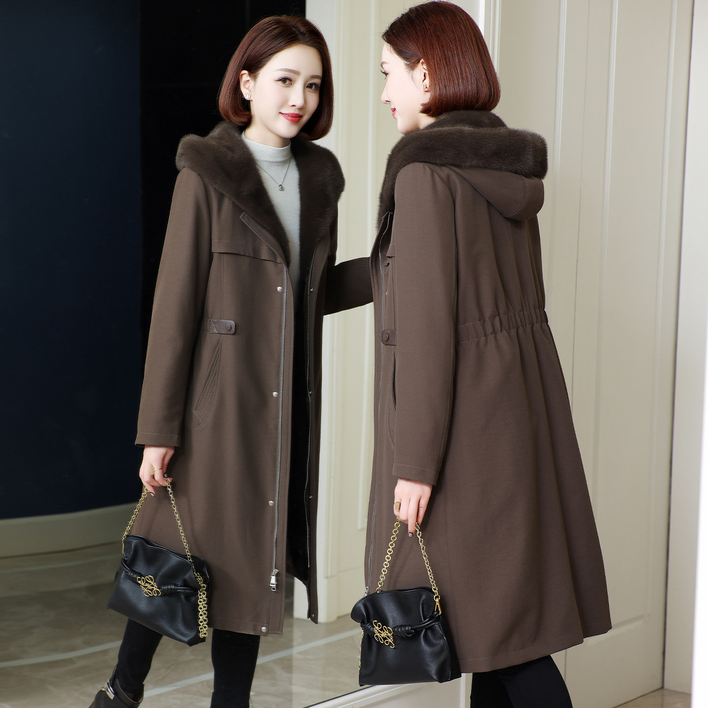 派克服女冬2025新款水貂毛内胆可拆卸海宁皮草外套尼克大衣过膝款,女装/女士精品,皮草,淘宝优惠券,粉丝福利购,淘宝优惠卷