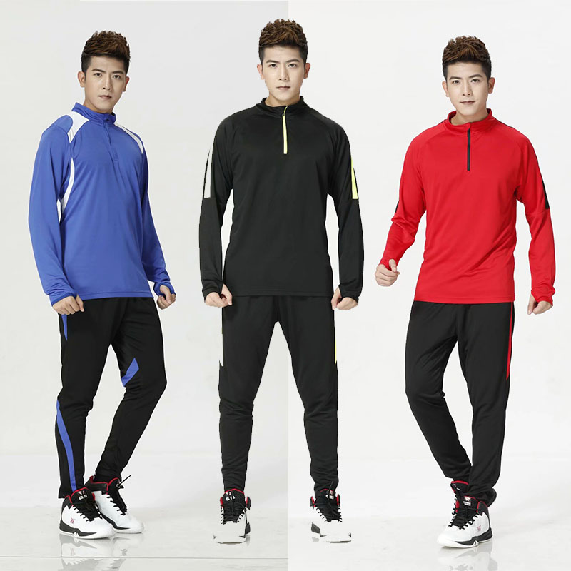 通用足球半拉链训练服套装抠手指春秋冬长袖队服儿童成人运动球衣