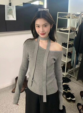 韩版新款女士针织围巾细窄毛线长
