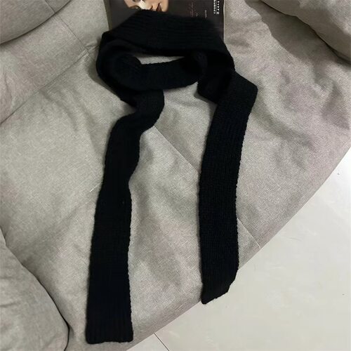 细条围巾秋冬季纯色长条针织毛线窄长款羊毛保暖围脖搭配腰带装饰