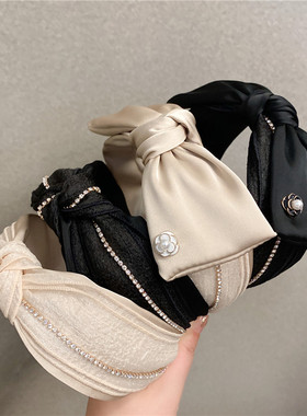 丝绒黑色蝴蝶结发箍洗脸不掉高颅顶显脸小复古港风高级感名媛发饰