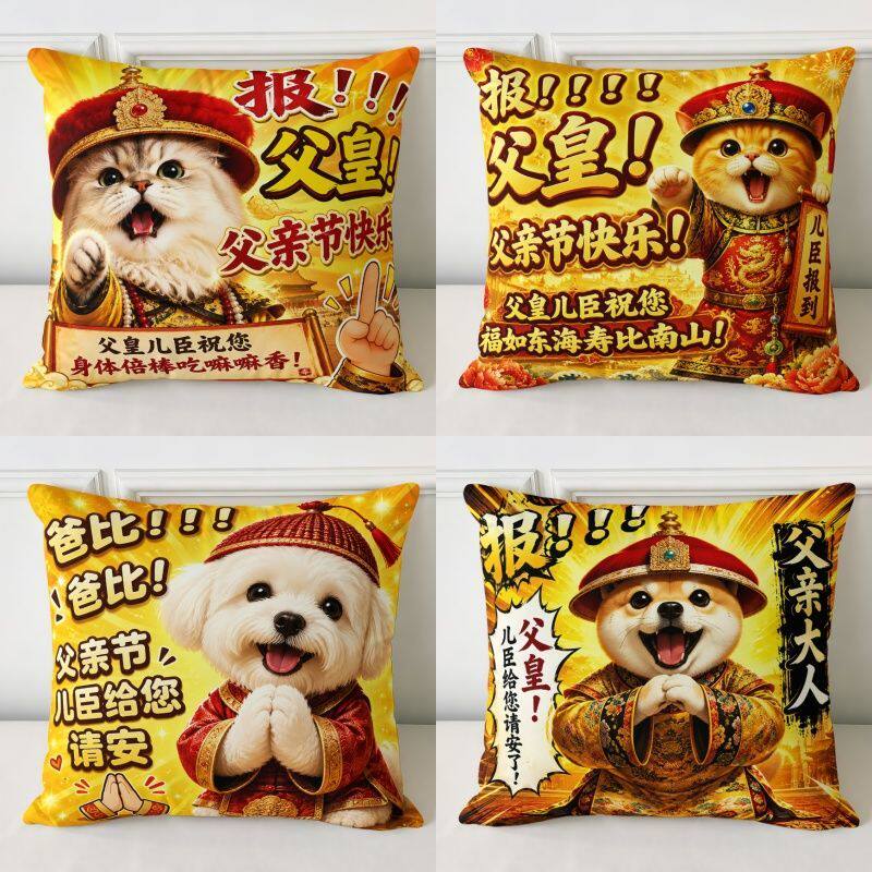 父亲节礼物表情包抱枕猫猫趣味祝父皇送爸爸生日礼物沙发靠垫枕套