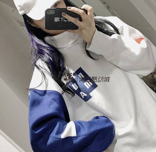ader高领撞色套头卫衣男女同款