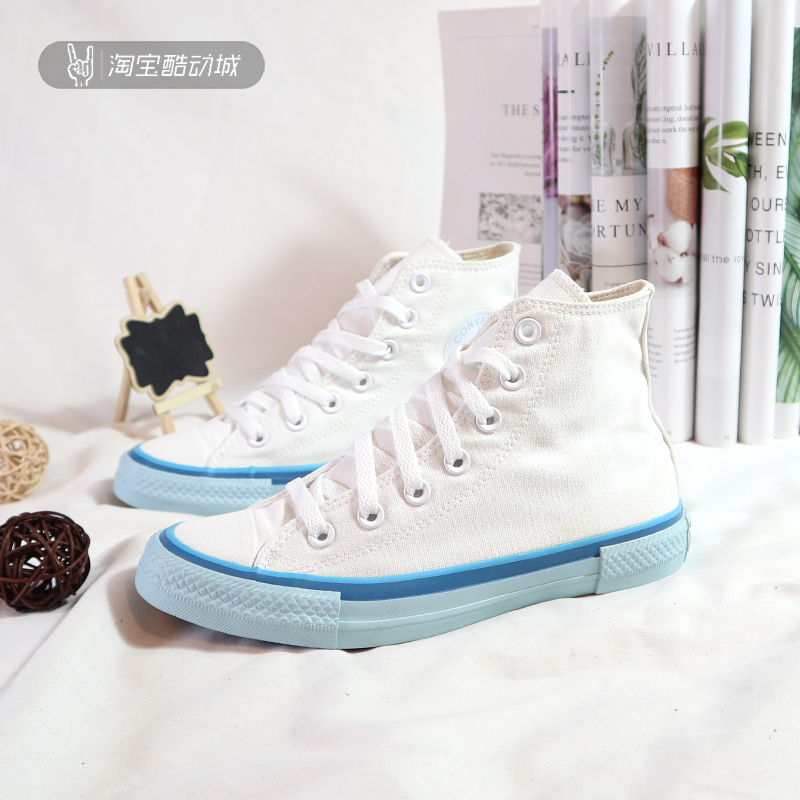 Converse/匡威新款女子白蓝冰淇淋高帮奶油色小白鞋帆布鞋568805C 运动鞋new 帆布鞋 原图主图