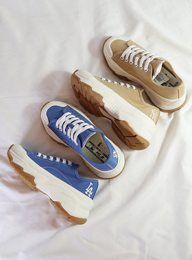 MLB正品 男女同款复古厚底增高低帮帆布鞋运动休闲鞋 3ASHU211N