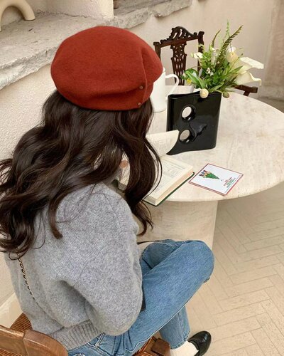 贝雷帽逛街复古女秋冬羊毛画家帽