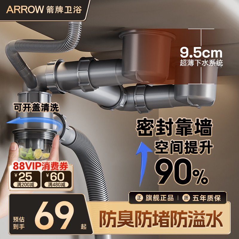 箭牌洗菜盆下水管配件单槽排水管图片