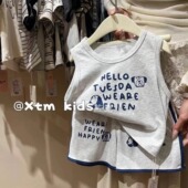 纯棉卡通男女童新款 儿童运动休闲背心短裤 薄款 套装 趣味卡通潮 无袖