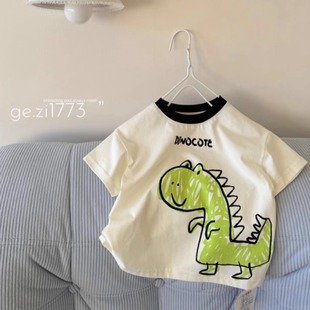 可爱印花韩版 小童新款 宝宝上衣体恤 儿童夏季 100%纯棉男童卡通短袖