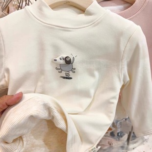 男童条纹打底衫双面绒秋冬儿童新款卡通洋气百搭半高领保暖上衣潮