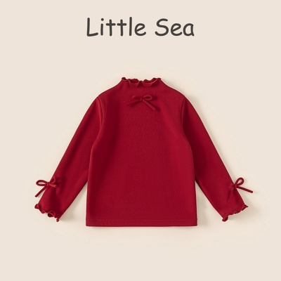 女童甜美立体蝴蝶结德绒打底上衣