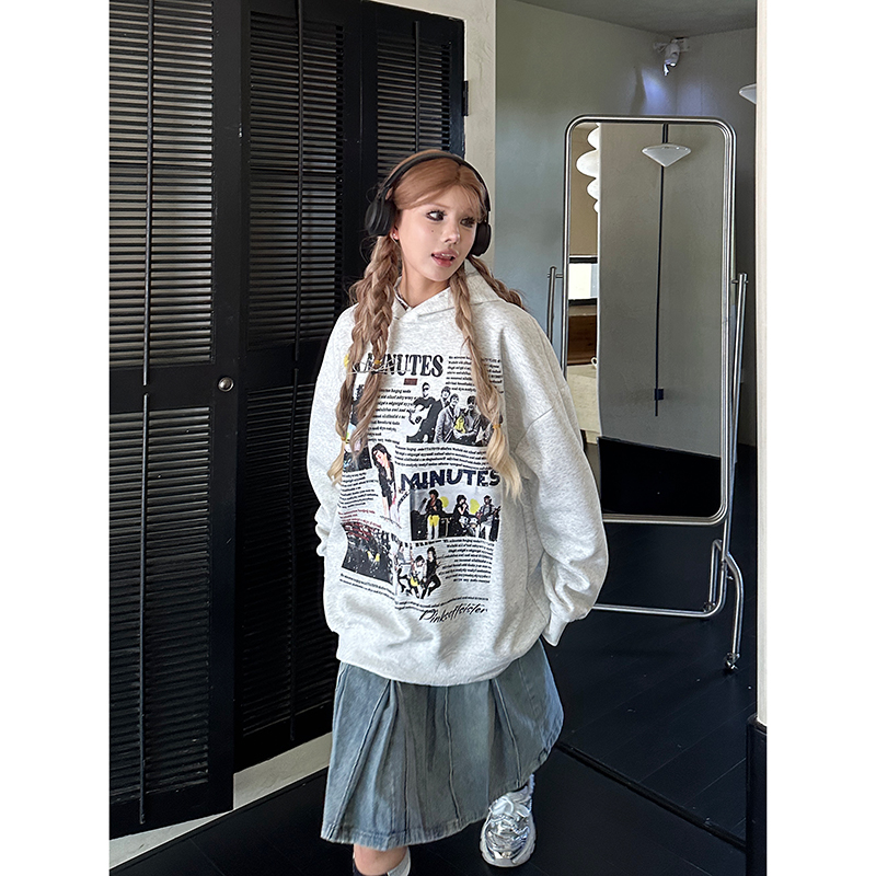 复古乐队海报连帽卫衣女ins帽衫
