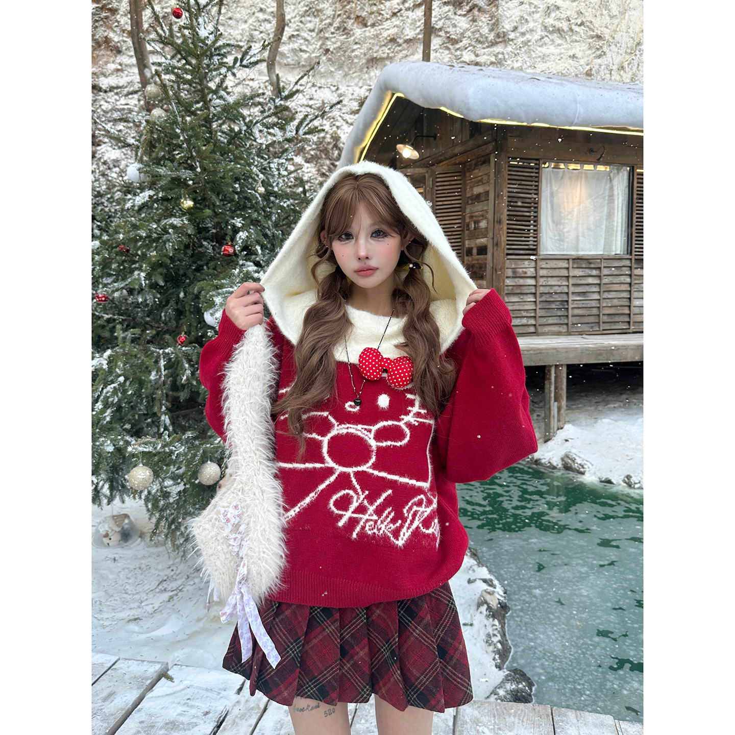 圣诞节毛衣蝴蝶结装饰kt猫针织衫