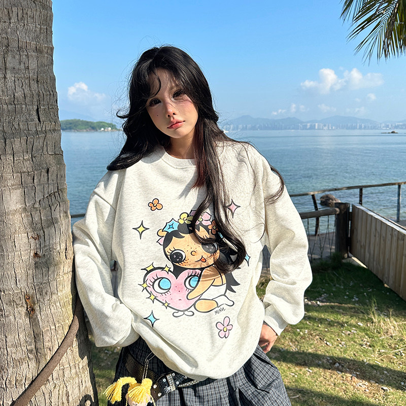YUY小玉圆领卫衣女趣味宽松上衣