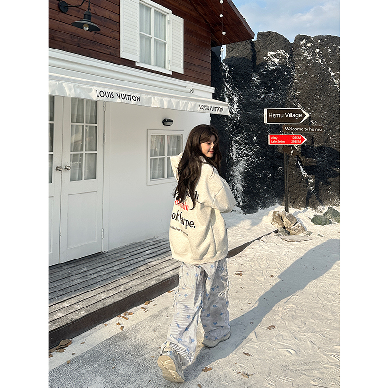 宽松字母连帽卫衣情侣潮