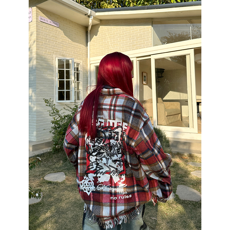 高街格子衬衫情侣长袖衬衣