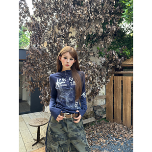 帽衫 绑带长袖 涂鸦T恤 连帽上衣女修身 Sximinu户外街头甜酷风防晒衫