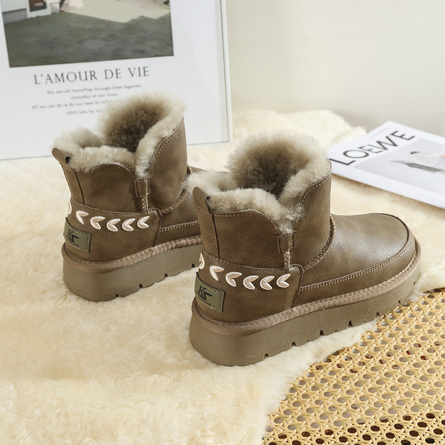 防水纯羊毛雪地靴女2025冬季新款厚底短靴加厚保暖皮毛一体棉靴子,女鞋,时尚雪地靴,淘宝优惠券,粉丝福利购,淘宝优惠卷