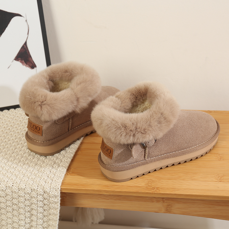 时尚兔毛冬季防滑保暖真皮
