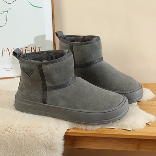 短靴加绒加厚保暖情侣东北棉鞋 2025新款 冬季 羊皮毛一体雪地靴男款