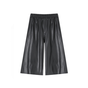 JJ387 CYJ PU皮纯色秋冬设计师松紧腰7分皮裤 1233 安琪儿专享