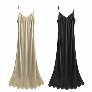 WWO124 CYJ 醋酸拼接蕾丝刺绣吊带连衣裙 W887 安琪儿专享