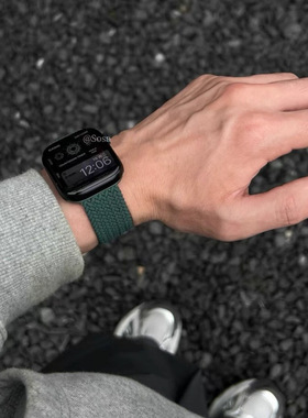 新款绿色尼龙编织磁吸苹果手表带iwatchs替换带S10S11适用s987