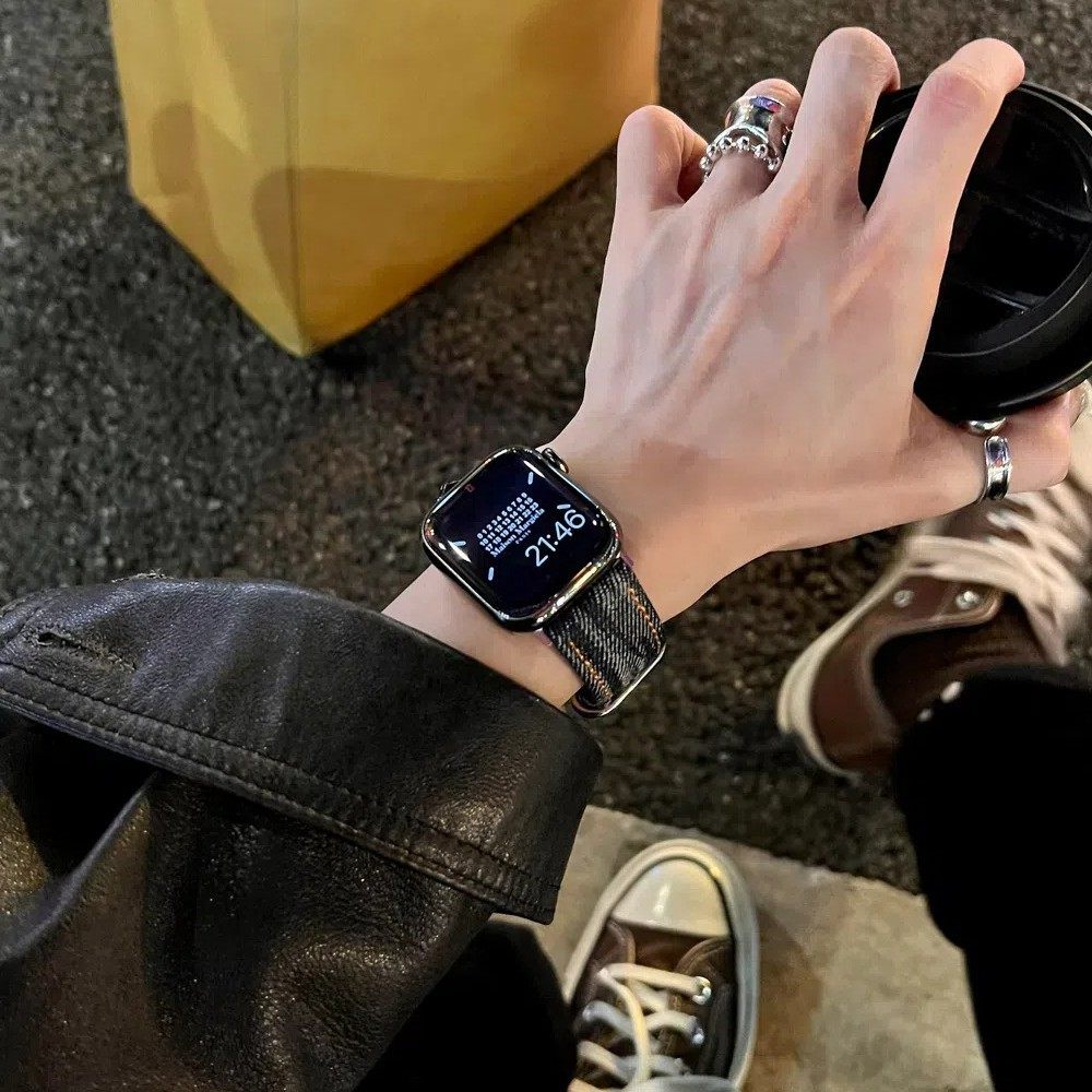 苹果手表表带女款冬天复古牛仔适用applewatchsS11S10S98ultras32
