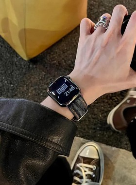 苹果手表表带女款冬天复古牛仔适用applewatchsS11S10S98ultras32