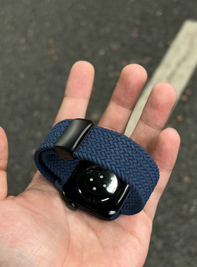 新款蓝色尼龙编织磁吸苹果手表表带applewatch表带适用S10替换带