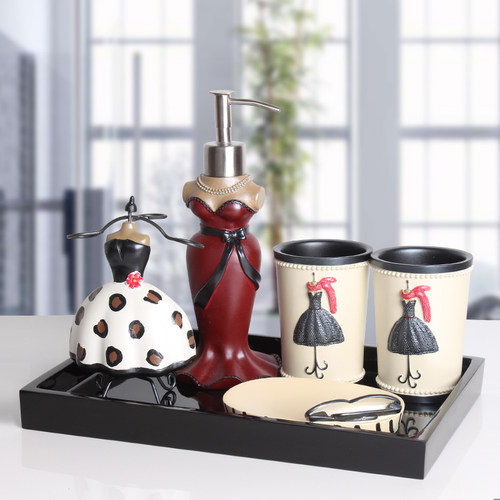 创意刷牙杯洗漱杯套装卫浴五件套浴室用品摆件卫生间洗手台托盘