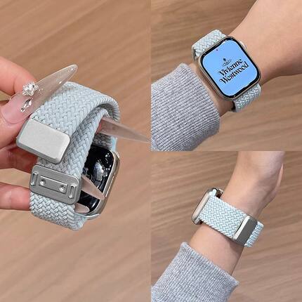 适用苹果手表iwatchS11/10表带编织7磁吸8金属applewatchs9手表带
