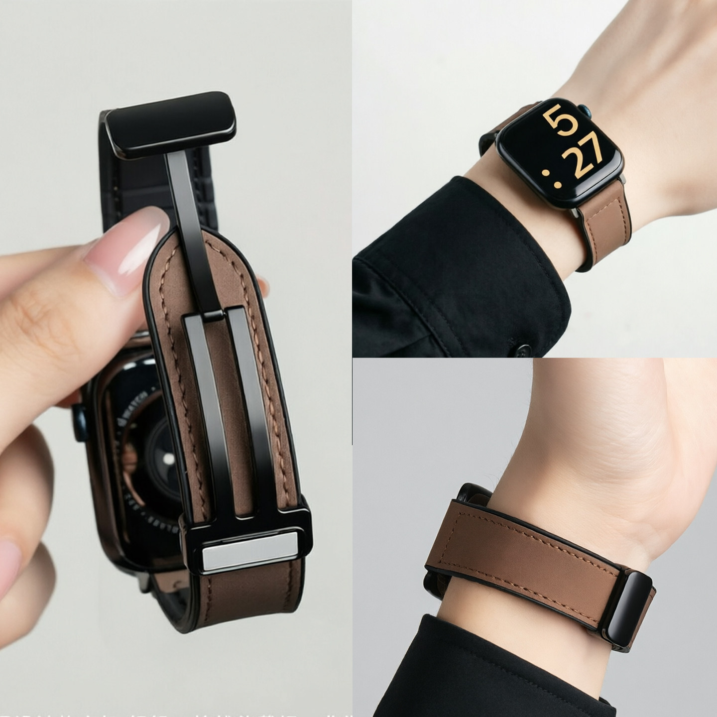 适用磁吸苹果手表iwatchS11/10表带applewatch9运动8男女款7皮质6