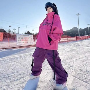 美式单双板滑雪服套装男女户外冬季雪地裤防水保暖防寒服情侣裤子
