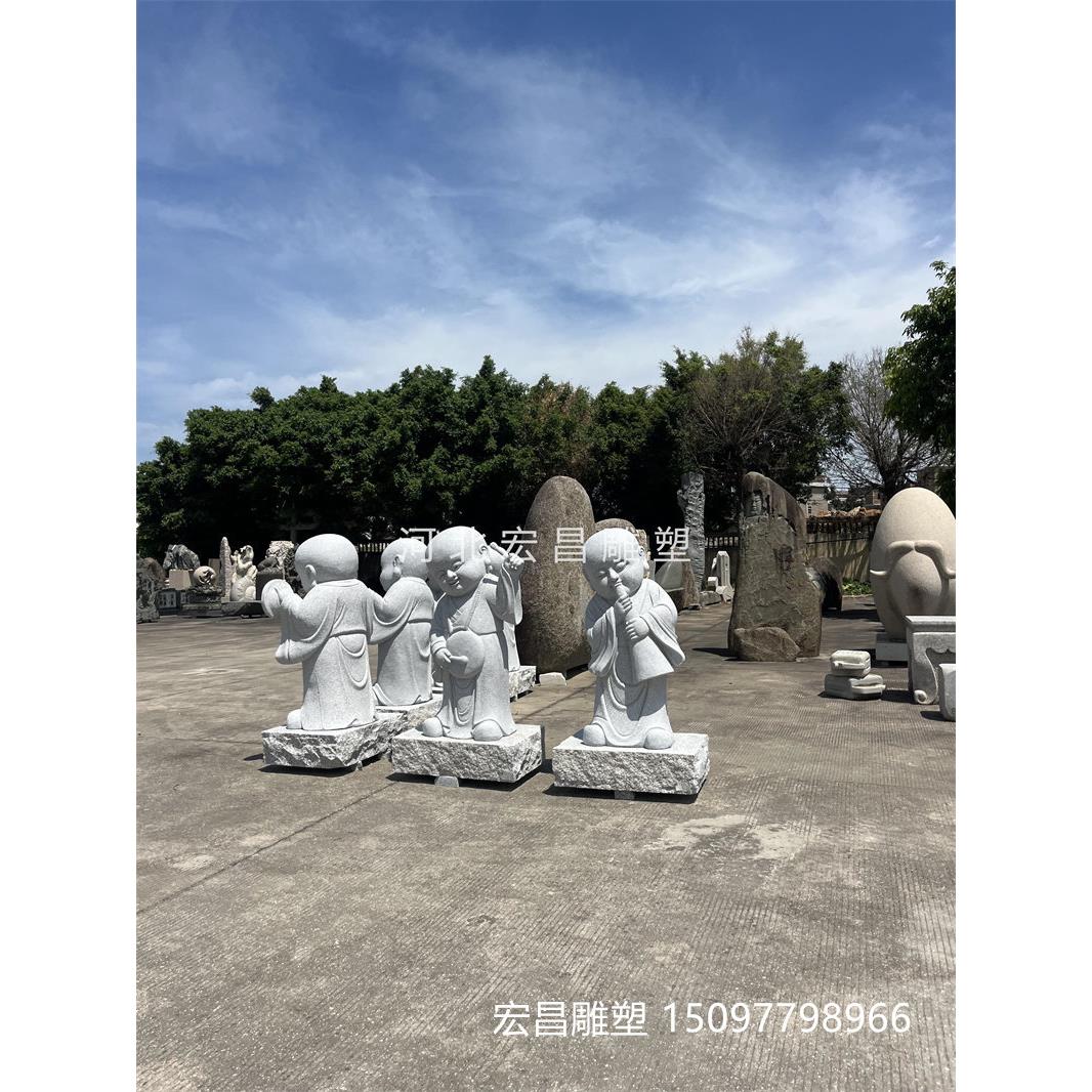 石雕小和尚小沙弥流水青石禅趣一喜乐敲木鱼沙迷石头仿古摆件