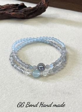 【初霁】灰月光海蓝宝双圈手链女款舒缓情绪小众设计闺蜜手串古风